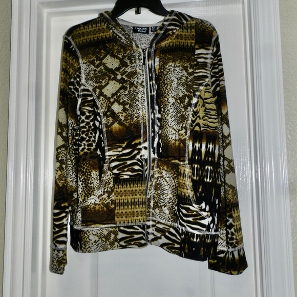 Onque Casual Cardigan Hooded Sweater Animal Print Sz XL - Picture 3 of 10